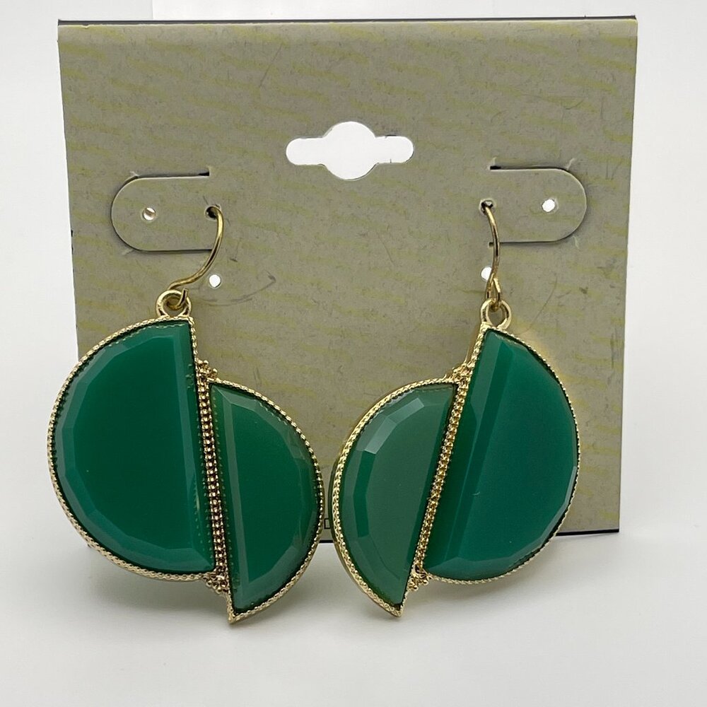 Green Onyx Earrings with a Faux Gold Setting